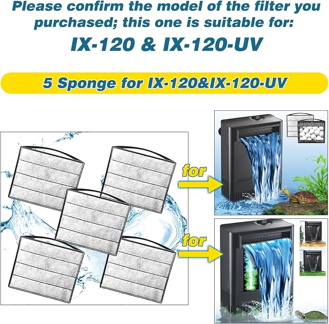 TARARIUM Turtle Tank Filters Material 5PCS Low Water Level Filters Replacement