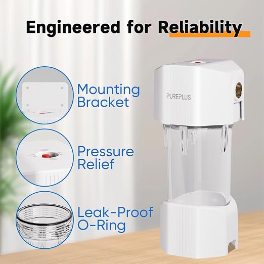 PUREPLUS Whole House Water Filtration System, 10″ × 4.5″ Housing, 1″ NPT
