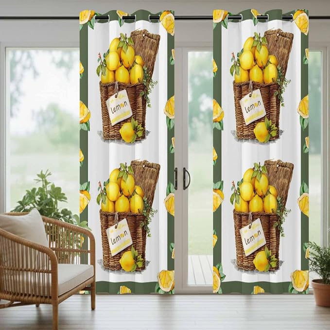 Lemon Outdoor Curtains for Patio Lemons in Baskets Summer Tropical Plants Green