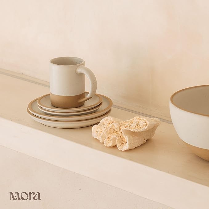 MORA Mega and Giant Bowls Set of 2, 5.5 and 3.5 Qt Ceramic Pottery Mixing Bowls - Microwave and Dishwasher Safe - Oat