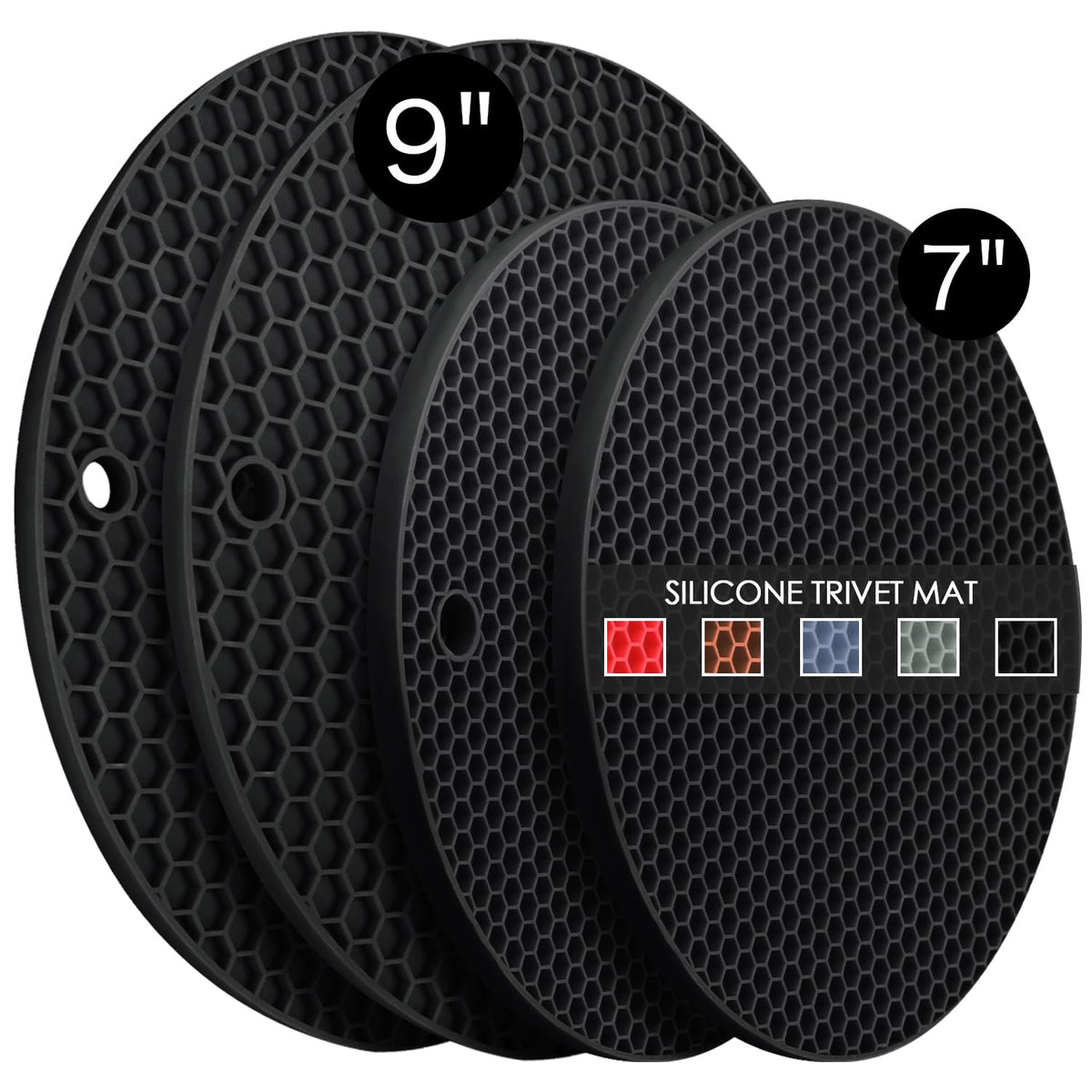 Silicone Trivets for Hot Pots and Pans, 3 Pack Heat Resistant Pot Holders for kitchen Large Silicone Trivet Mat for Hot Dishes, Black Hot Pads for Kitchen Counter, Hot Mats Spoon Rest, 9 * 12 Inches