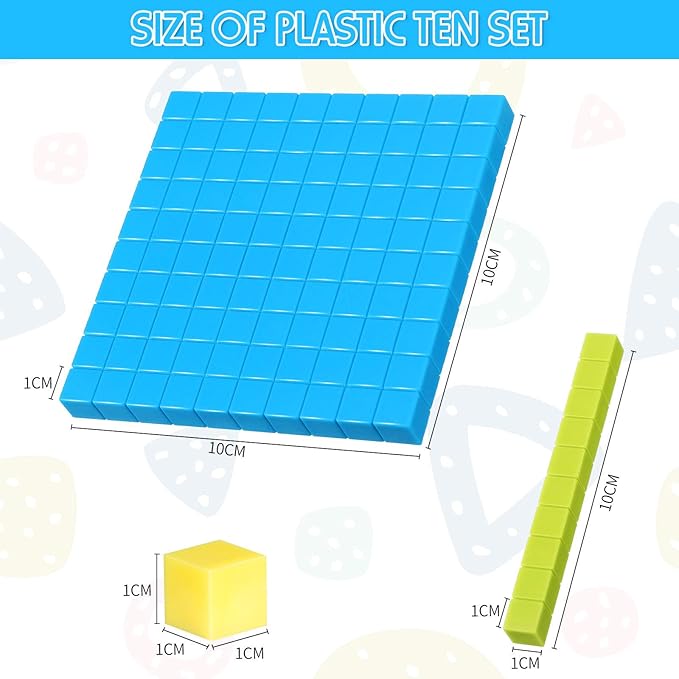 Sumind 121 Pieces Base Ten Blocks 3 Color Plastic Base Number Concepts and Counting Units Tens and Ones Blocks Kids Educational Cubes Math Learning Tools for Teachers Kindergarten 1st 2nd 3rd Grade
