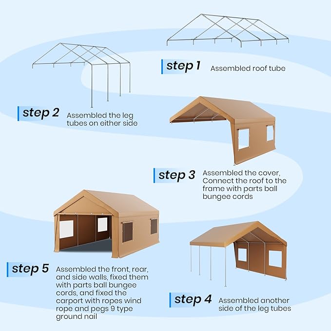 Carport 12x20 Heavy Duty Portable Garage,Carport Canopy with Roll-Up Windows & Doors,Portable Garage and Shelter with Removable Sidewalls,Car Tent Garage with All-Season Tarp for Tractor Truck Boat