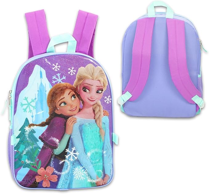 Disney Frozen Backpack and Lunch Bag Set - Bundle with 16” Elsa & Anna School Bag, Lunch Box, Water Bottle, Stickers, More | Frozen Backpack and Lunchbox