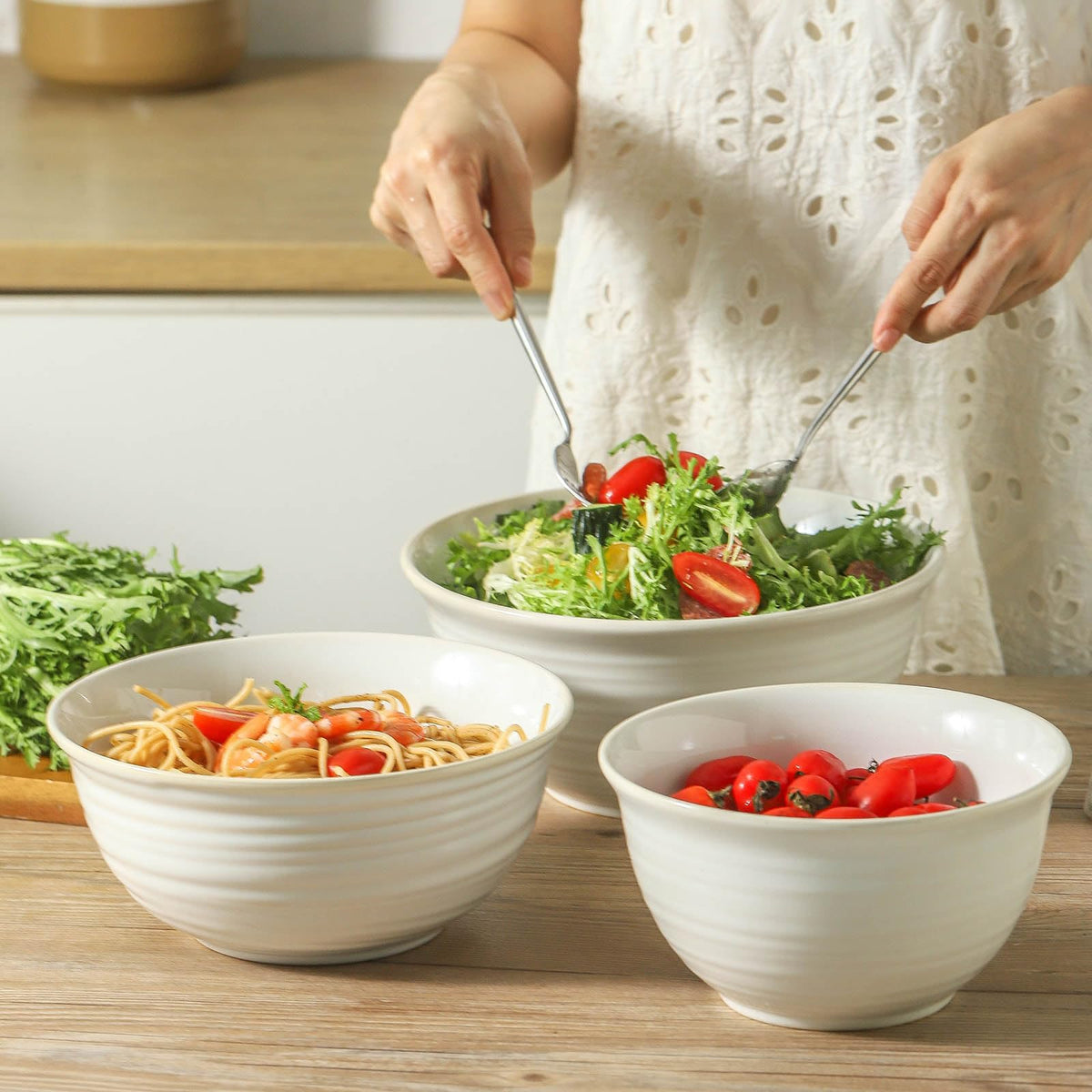 HASENSE Ceramic Serving Bowls, 9 Inch Large Salad Bowls for Kitchen, 84 Ounce Mixing Bowl Set of 2, Ideal for Soup Pho Pasta Popcorn, Dishwasher & Microwave Safe(Blue)