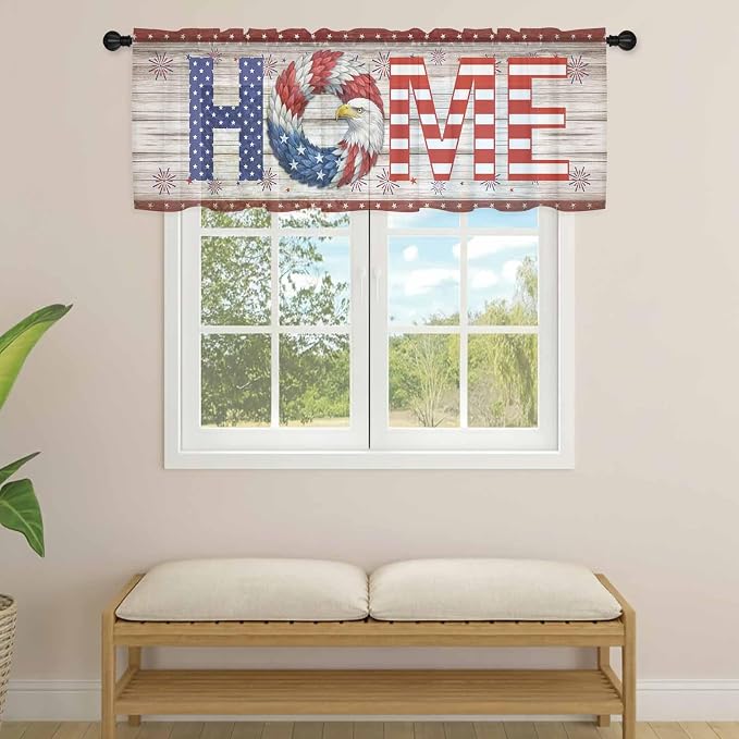 4th of July Sheer Valances for Windows 54"x18", Light Filtering Kitchen