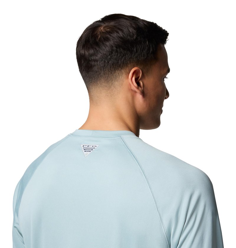 Columbia Men's PFG Terminal Tackle Long Sleeve Fishing Shirt, Crushed Blue/Faded Peach Logo, Large Tall