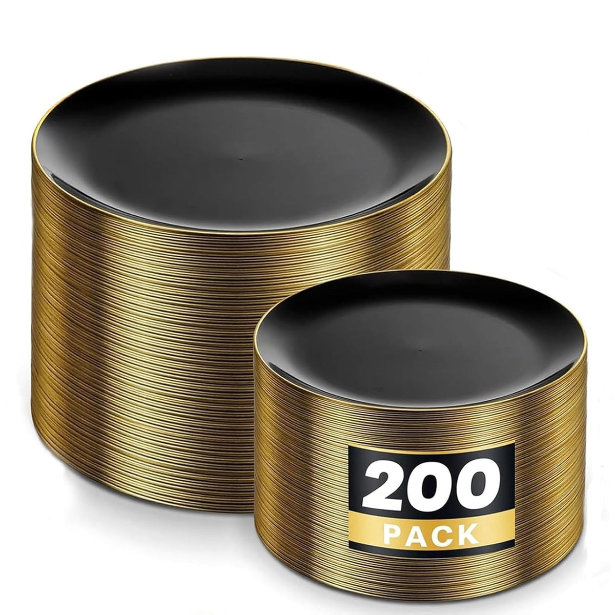 KIRE 60PCS Black Plastic Plates - Black Disposable Plates with Gold Rim - Include 30Pcs 10.25inch for Dinner and 30Pcs 7.5inch for Dessert for Wedding/Graduation/Party/Halloween