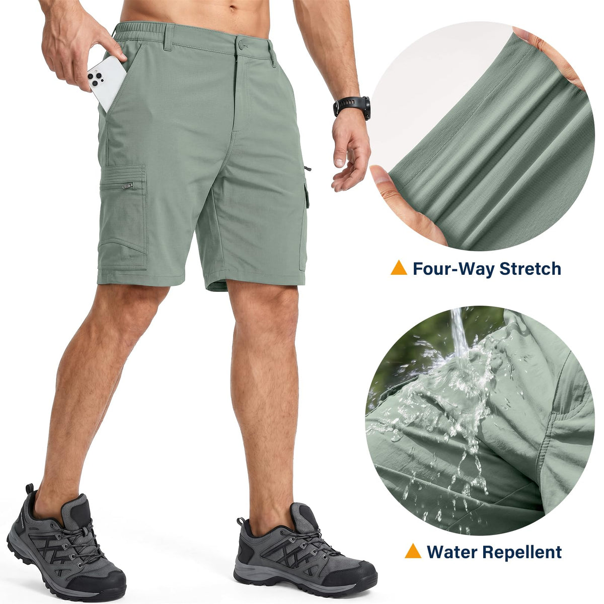 Jessie Kidden Mens Outdoor Casual Expandable Waist Lightweight Water Resistant Quick Dry Fishing Hiking Shorts (6222 Green Sage 34)
