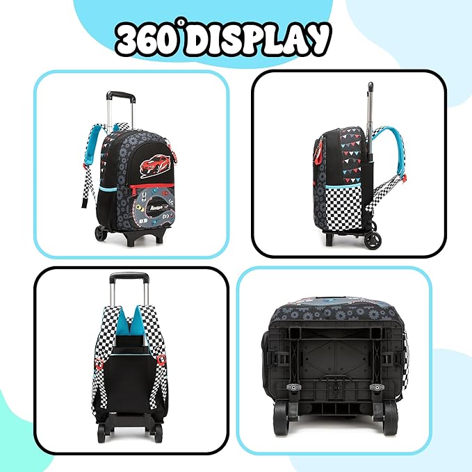Boys Rolling Backpack for Kids 8-12 Trolley School Bag with Wheels Travel Backpack for Kids with Lunch Bag Set Back to School Supplies