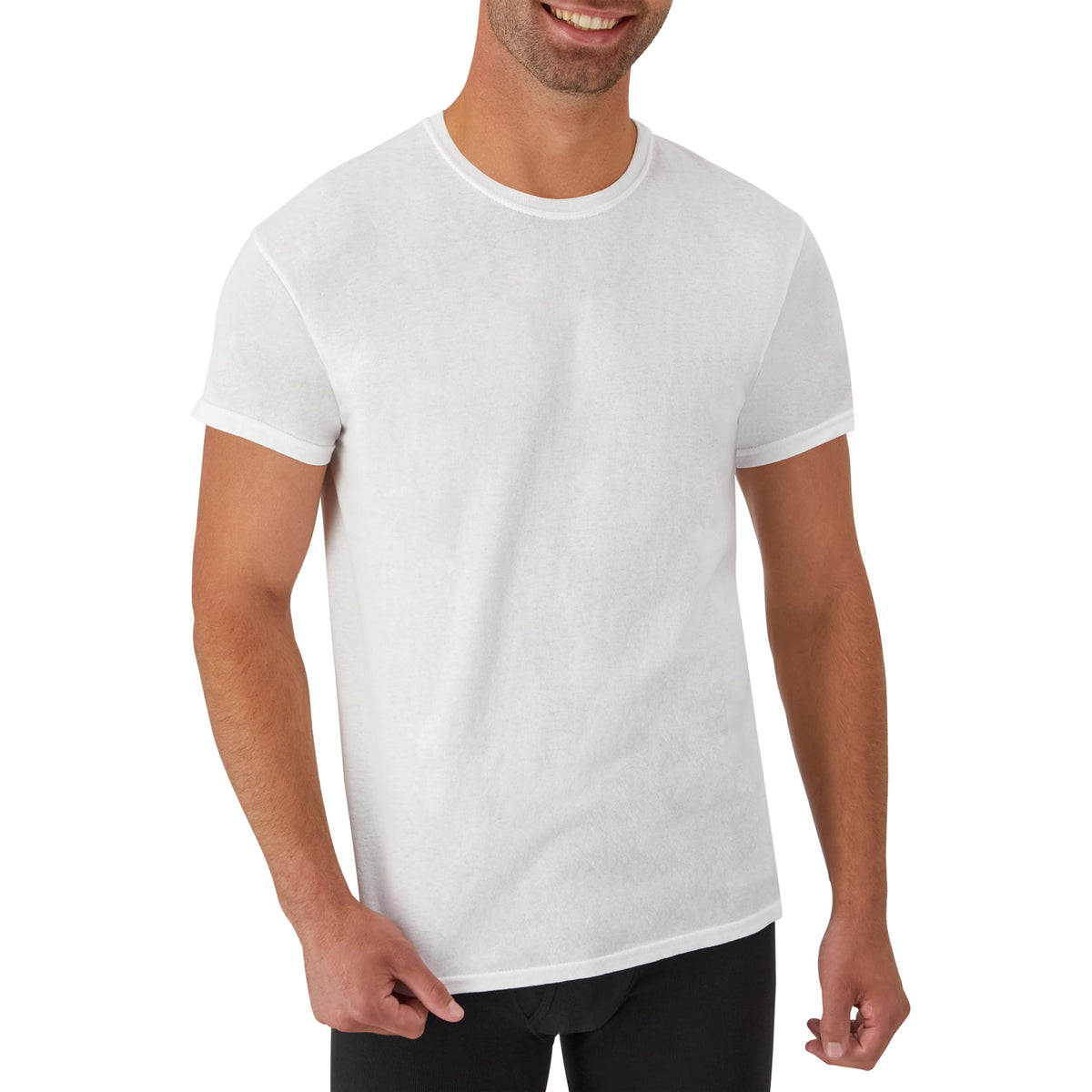 Hanes Mens Cotton, Moisture-wicking Crew Tee Undershirts, Multi-packs, White - 6 Pack, Large US