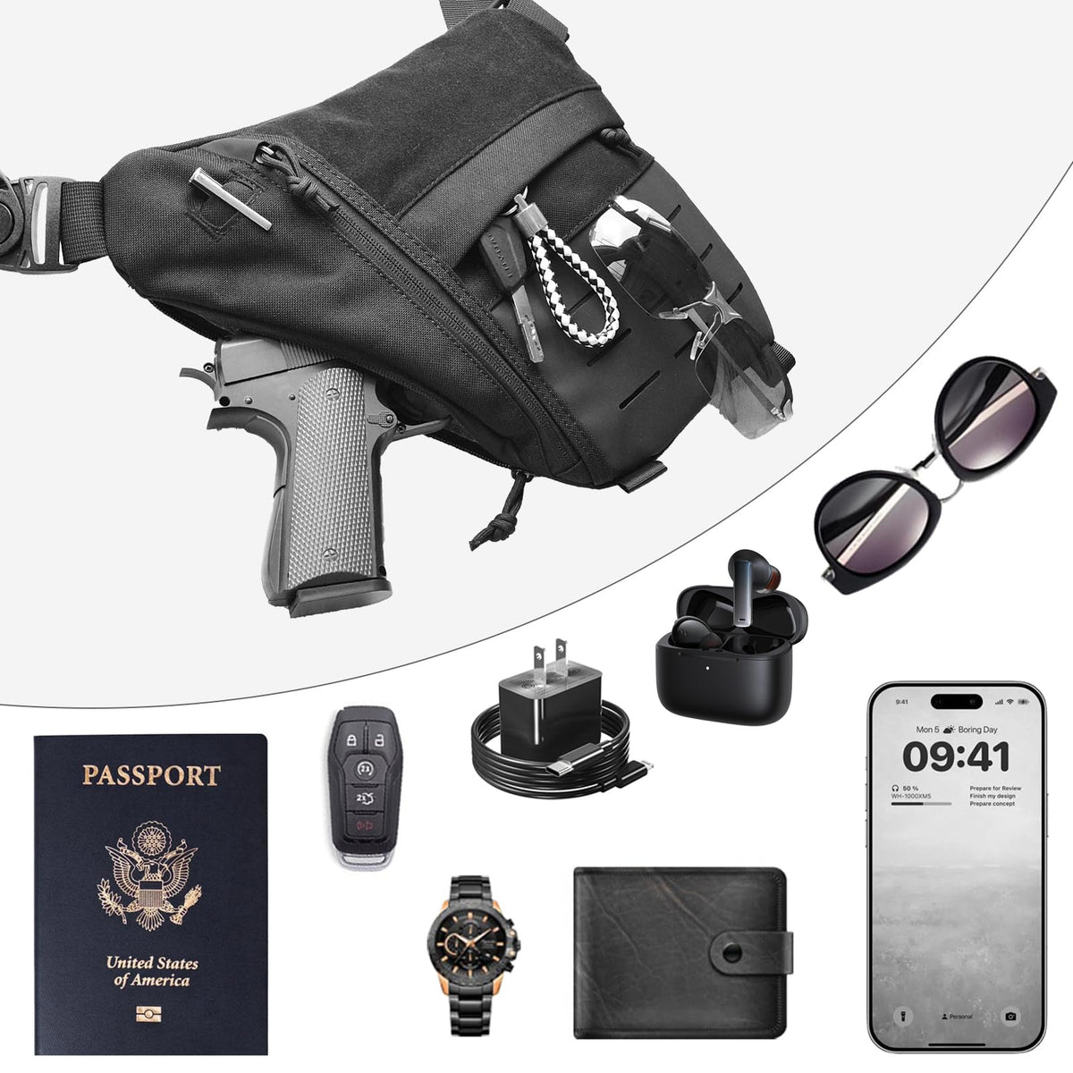 WCALULEG Tactical Sling Bag for Men Women Crossbody Anti-Theft CCW Sling Bag EDC Carry (Black)