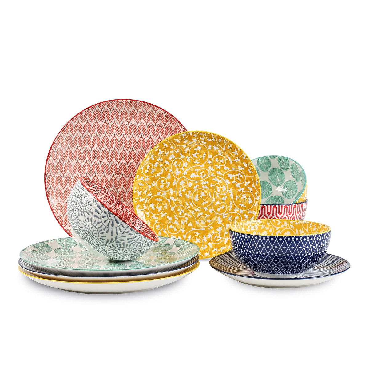 Selamica Ceramic Dinnerware Sets for 4, 16 Pieces Plates and Bowls Sets, Dishes set for 4-Chip and Scratch Resistant, Dishwasher&Microwave Safe, Assorted Colors