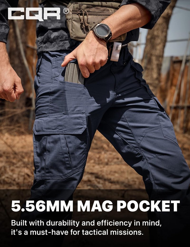 CQR Men's Tactical Pants, Water Resistant Ripstop Cargo Pants, Lightweight EDC Work Hiking Pants, Outdoor Apparel, Duratex Mag Pocket Police Navy, 40W x 30L