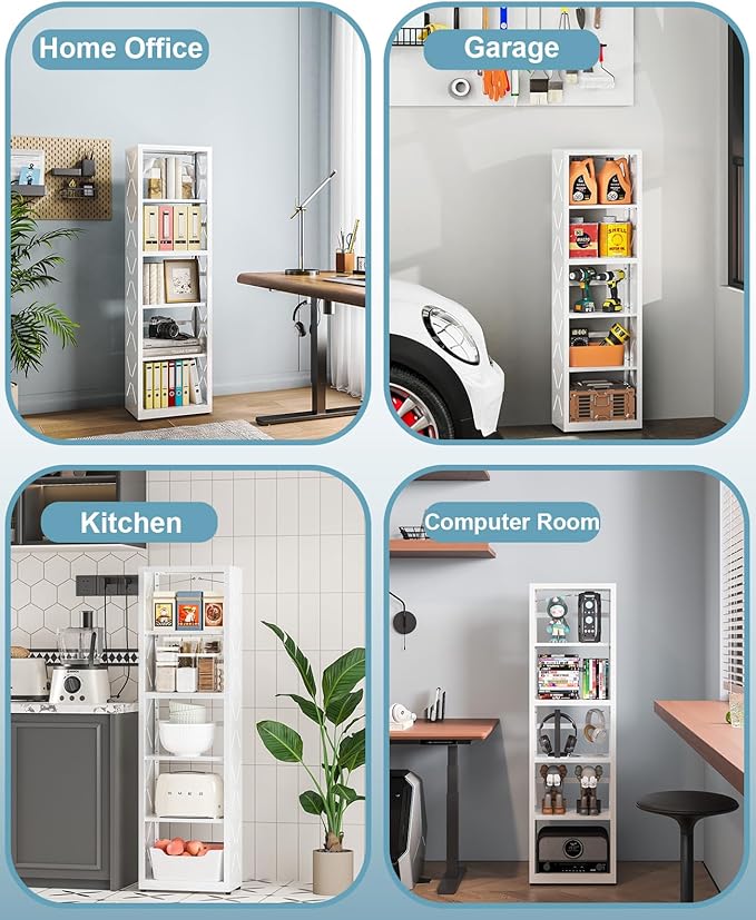 5-Tier Metal Bookshelf, Adjustable Bookcase with Anti-Tip Kit & Leveling Feet, Heavy-Duty Metal Storage Organizer, Modern Corner Shelves for Kitchen, Garage, Home Office