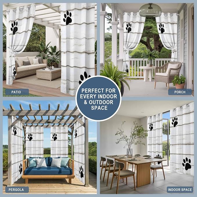 Wood Grain Outdoor Curtains for Patio Claws Animals Wooden White Waterproof