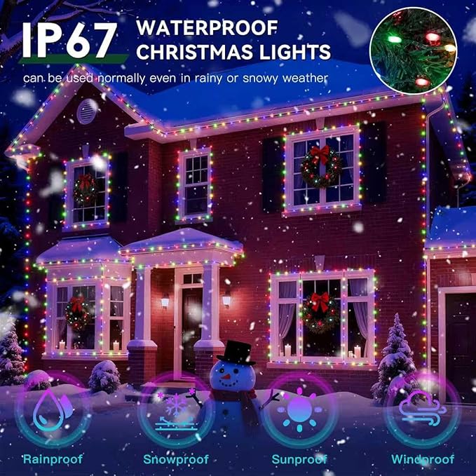 Outdoor Christmas Lights, 400LEDs 131FT Christmas Tree String Lights, IP67 Waterproof 11 Modes Warm and Multicolor Holiday Lights with Remote for House Yard Xmas Decorations