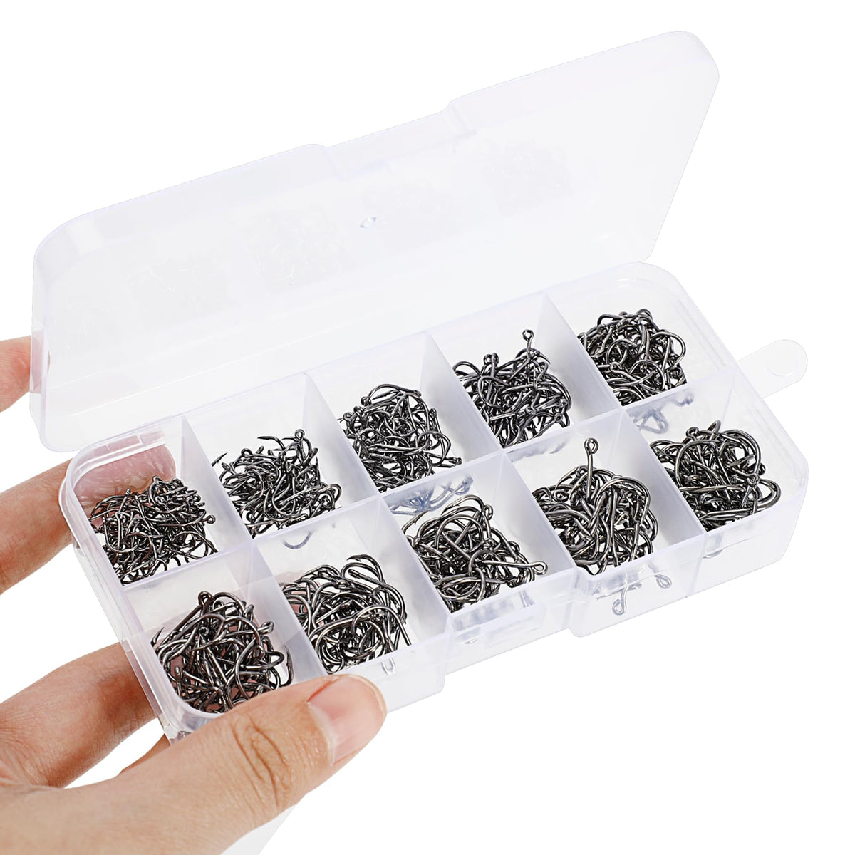 Worutuk 500 Pcs Carbon Steel Fishing Hooks Set with 10 Sizes, Universal Octopus Hooks for Saltwater Freshwater Ice Fishing