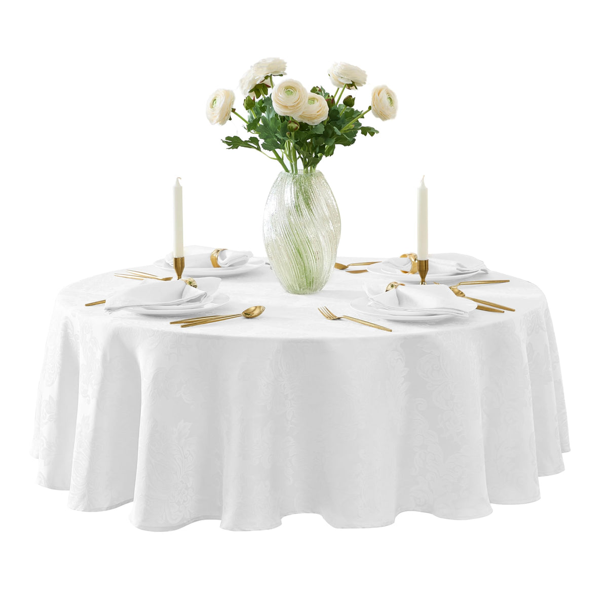 Newbridge Barcelona Luxury Damask Fabric Napkins, Set of 4 Square Napkins, Antique White, 100% Polyester, No Iron, Soil Resistant Dining Room, Party and Banquet Napkins