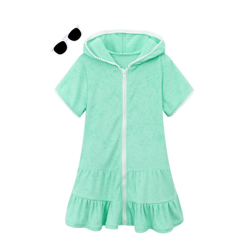 LUCKYGAL Kids Beach Coverup Girls Swimsuit Coverup Zip-Up Beach Green Bathing Suit Wraps,4t 5t