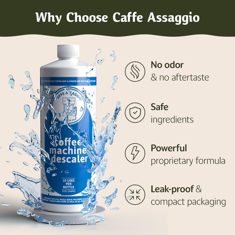 Caffe Assaggio Descaling Solution (10 Uses) Delonghi Keurig Nespresso Coffee Machine Cleaner Descaler Kit Coffee Machine Descaler Compatible with All Brands Breville Ninja