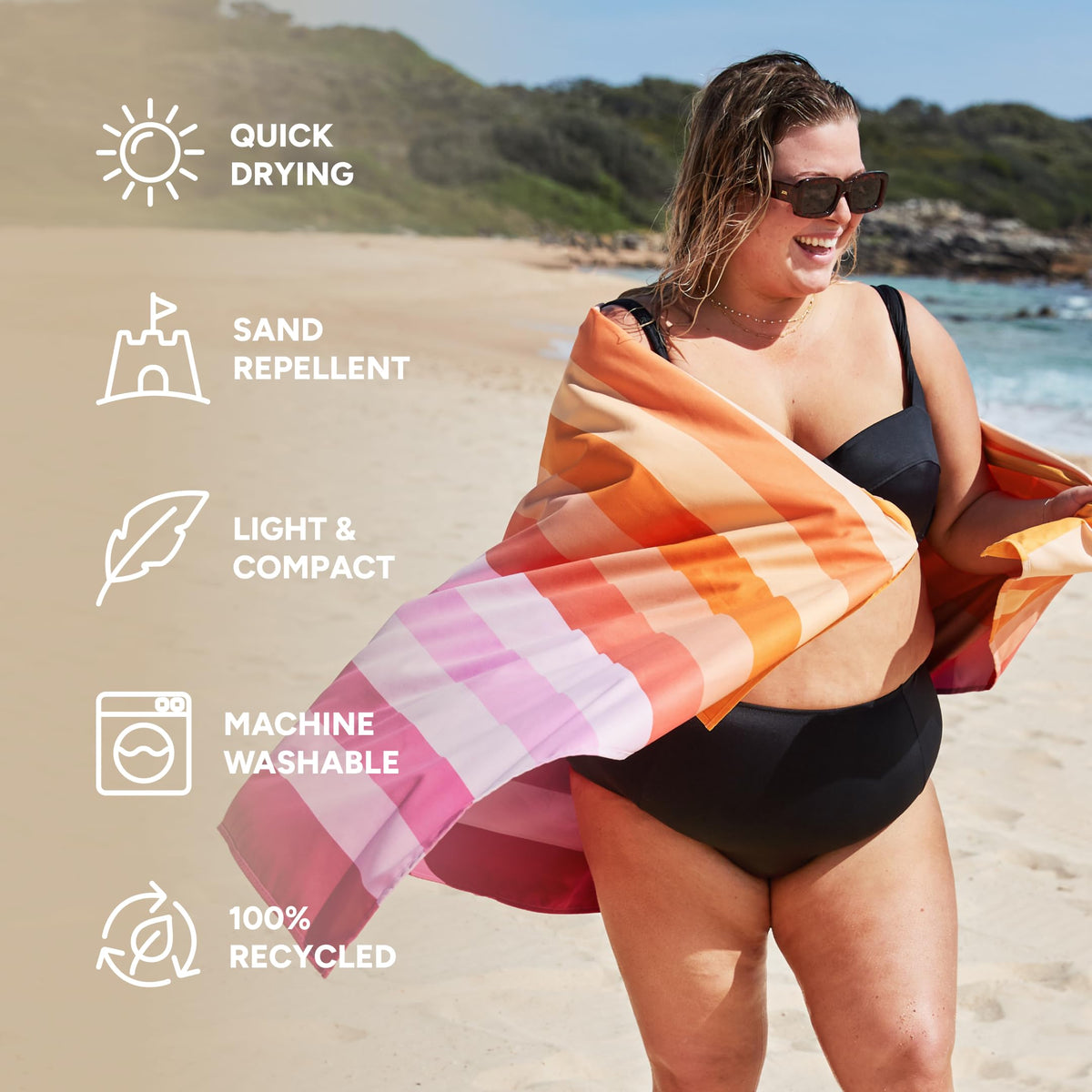 Dock & Bay Kid's Towel - for Beach Use - Quick Dry, Sand Free - Compact, Lightweight - 100% Recycled - Includes Bag - Summer - Miami Sorbet, Large (160x90cm, 63x35)