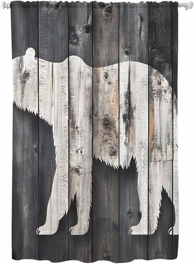 Sheer Curtains 72 Inches Long, Farmhouse Country Vintage Wood Grain Privacy