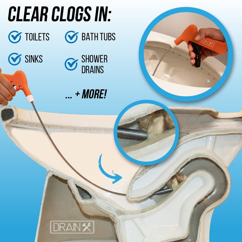 Pistol Grip Grabber Claw, Drain Clog Pickup Snake, Remove Hair and Clogs from Sink, Shower, Tub, Toilet Drains, 2-Ft