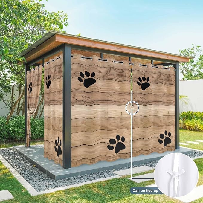 Wood Grain Outdoor Curtains for Patio Claws Animals Wooden Brown Waterproof