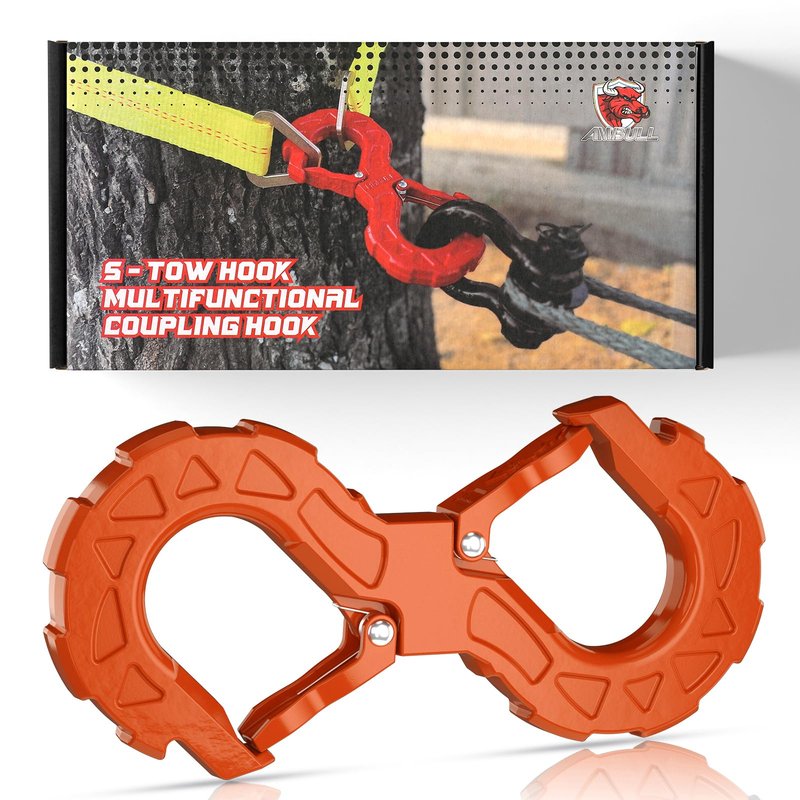 AMBULL 3/8 Tow Hook, Winch Hook for Off-Road Recovery, Towing Shackle 33000 Lbs, G80 Heavy Duty Strength Integrated Winch Quick Shackle, Orange