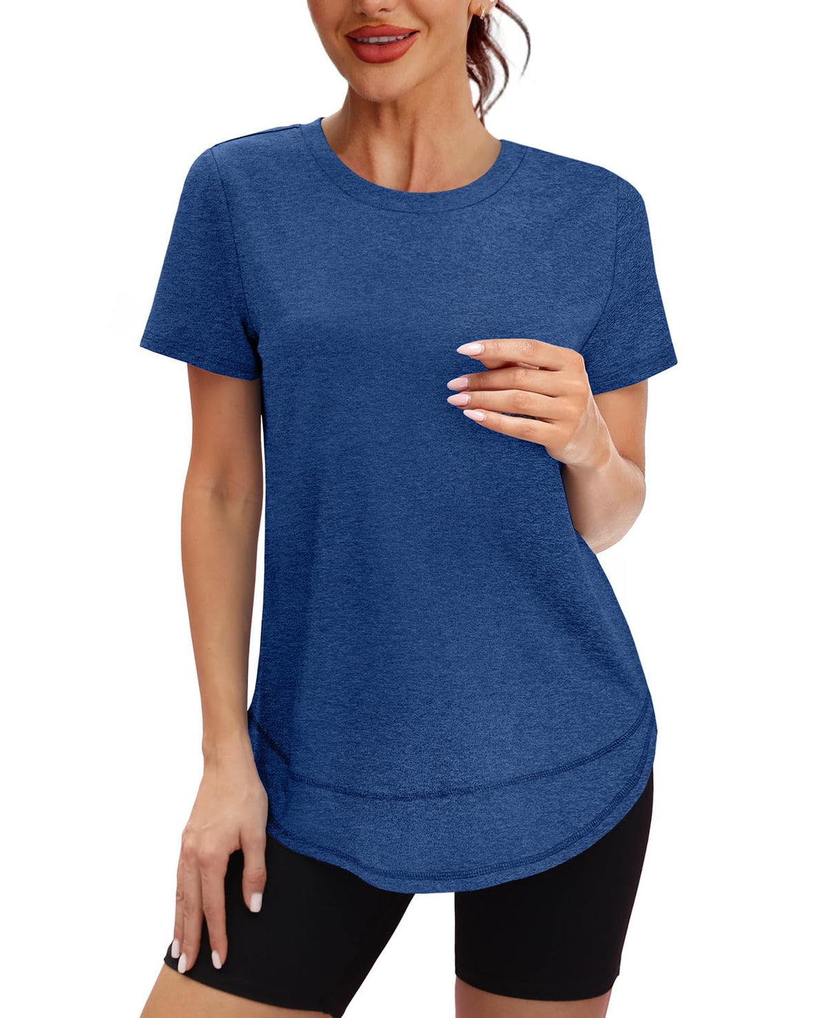 Short Sleeve Shirts for Women Workout Pilates Outfits Tennis Summer Tops 2026 Beach Vacation Clothes Navy M