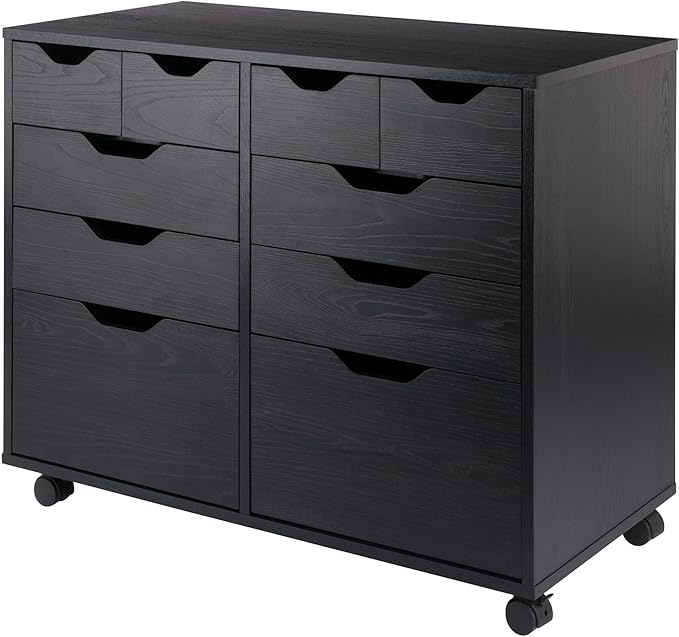 Winsome Halifax Storage Mobile Cabinets, 2 Doors, 4 Drawers, 4 Small Bins, for Home Office, Black