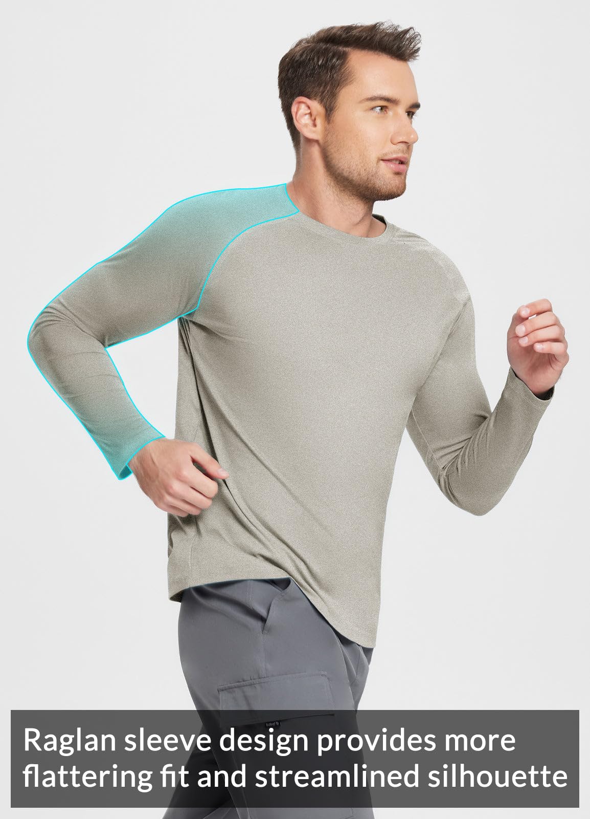 baleaf Men's Long Sleeve Running Shirts Workout Tops Quick Dry SPF Rash Guard Lightweight Hiking Sun Protection t Shirt Khaki XL