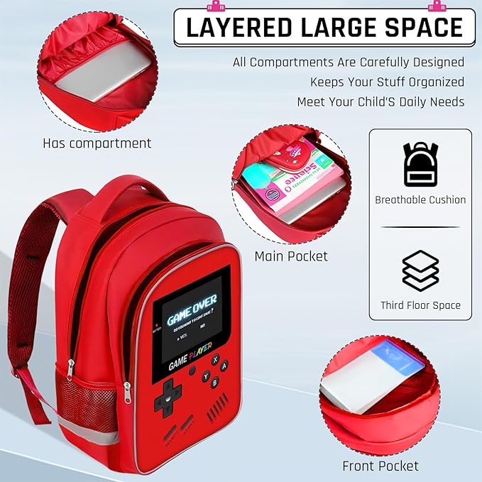 Backpack for School Boys,Gamer Boys Backpack for Elementary Middle School,Student Bookbag for Ages 6-18 Kids Children Teens,17″ Video Game Bookbag Travel Back Pack