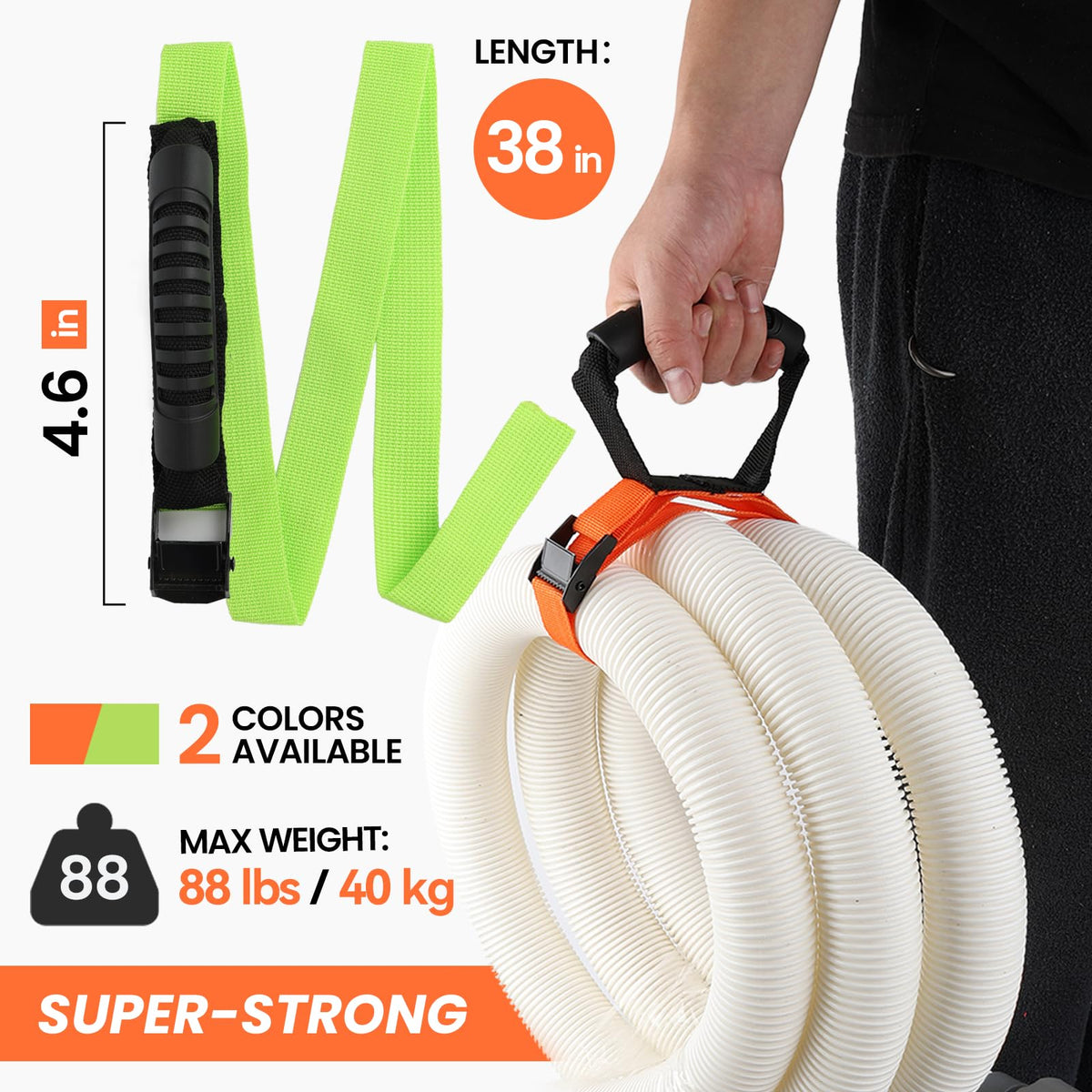 Heavy Duty Storage Straps with Handle and Easy Adjustable Steel Black Lock Slider Buckles,Extension Cord Strap for Cords Pool Hoses Ropes and Garden Hose (3 Pack)