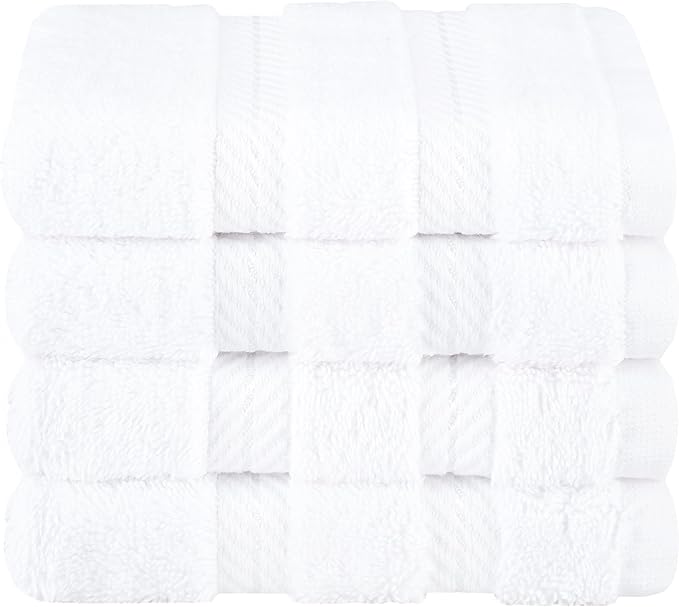 American Soft Linen Luxury Washcloths for Bathroom, 600 GSM 100% Cotton 4 Piece Turkish Wash Cloth Set, 13x13 in Soft Rags for Body and Face, White Washcloths