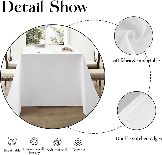 Rectangle Tablecloths 90x132 Inch 8 Pack White Tablecloth for 6ft Washable Decorative Linen Polyester Table Cloths for 8ft Dining Table Banquets Buffet Parties and Wedding