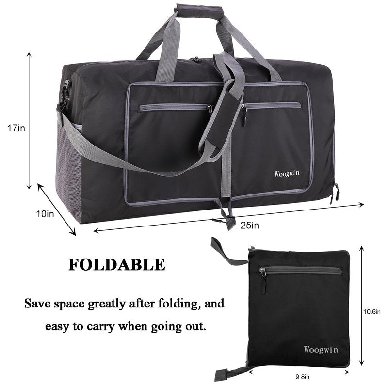 Woogwin Travel Duffel Bag Large Foldable Waterproof Overnight Bag for Beach Swim Bags Pool Sports Gym (60L SnowBlack)
