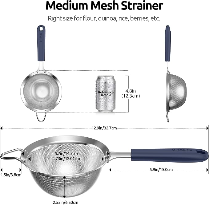 U-Taste Medium Fine Mesh Strainer: 18/8 Stainless Steel 4.73in 30 Mesh Kitchen