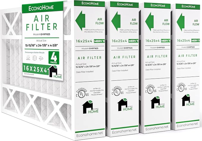 EconoHome 16x25x4 AC Furnace Pleated Air Filter MERV 11 Replacement – Allergen