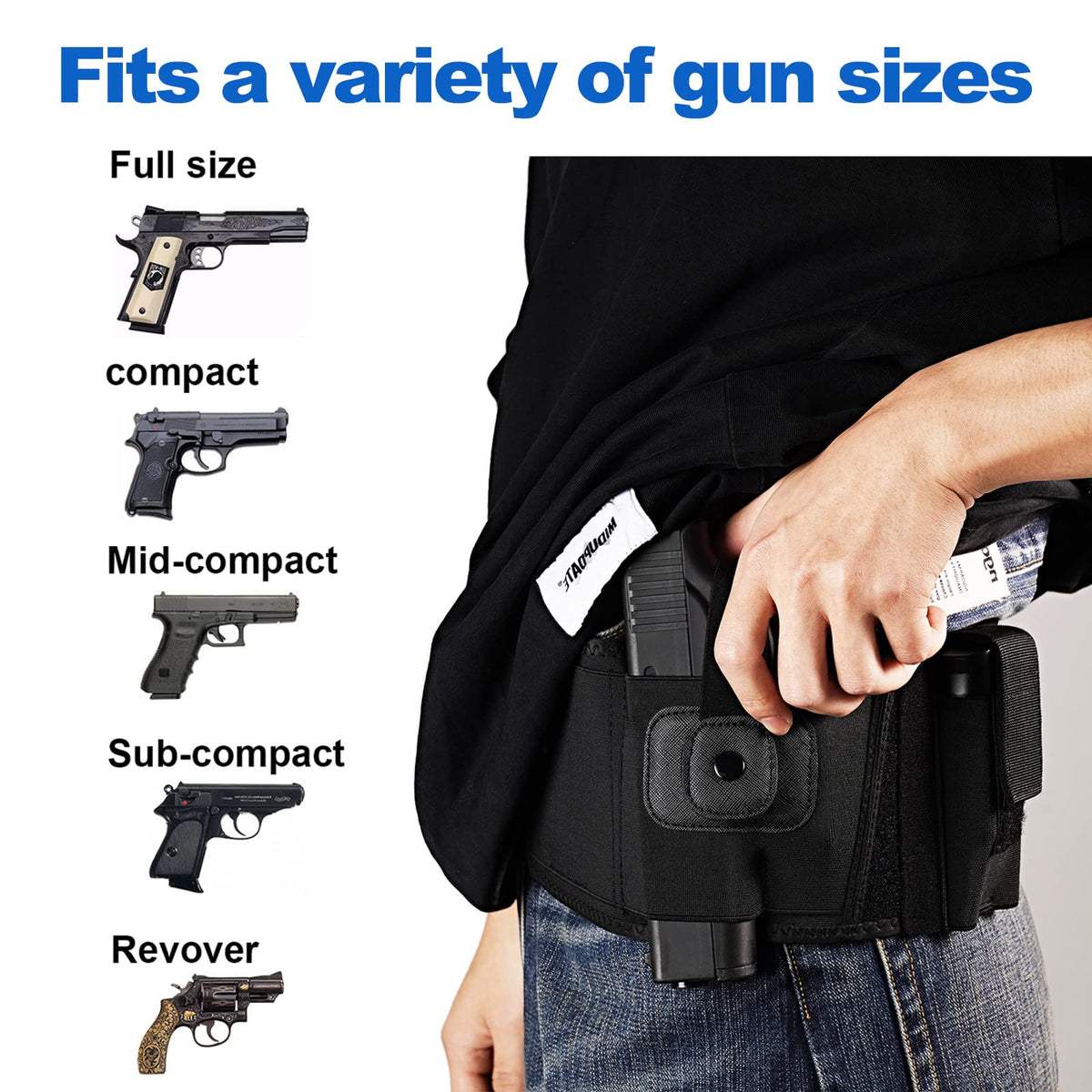 Gootus Belly Band Holster for Concealed Carry - Gun Holsters for Women and Men - Fits Glock, Ruger LCP, Taurus G2C, S&W M&P 40 Shield Bodyguard, Sig Sauer, etc