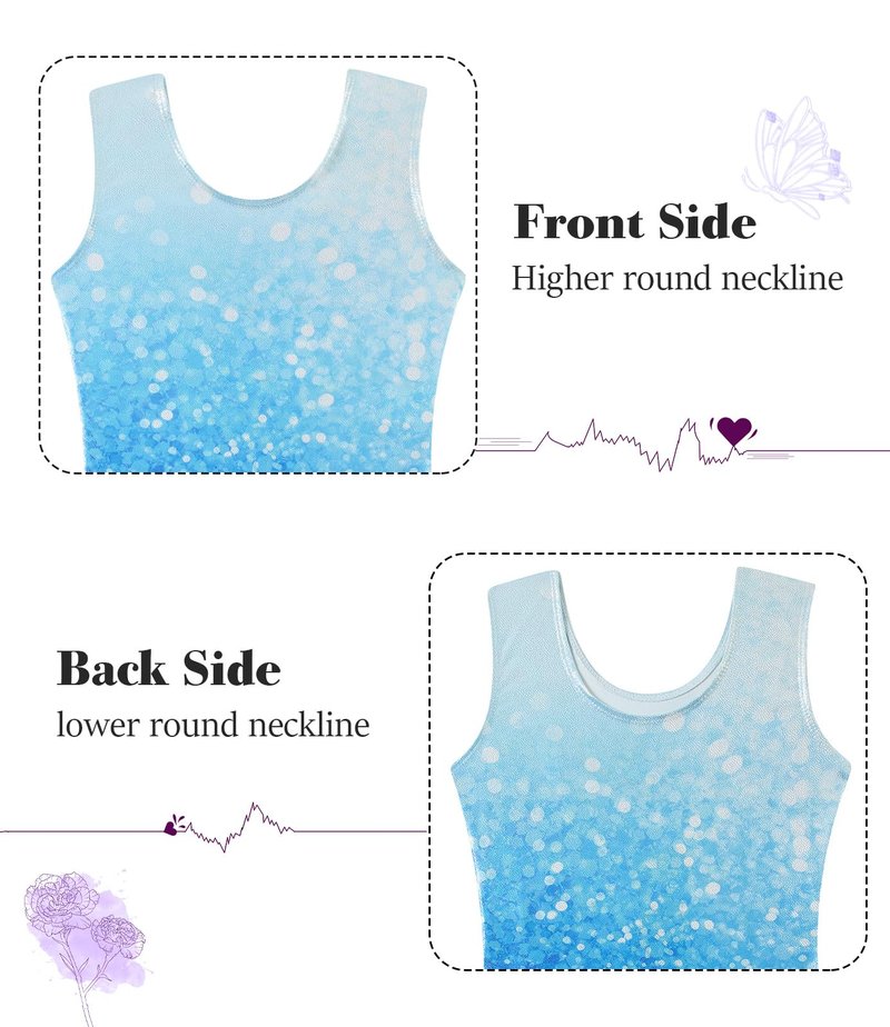 Vogseek Sparkly Gymnastics Leotards for Girls 6 7 Years Cute White Blue Shiny Dots Ballet Dance Unitards Biketards with Hair Scrunchie Kids Tumbling Shorts Activewear Clothes, Blue