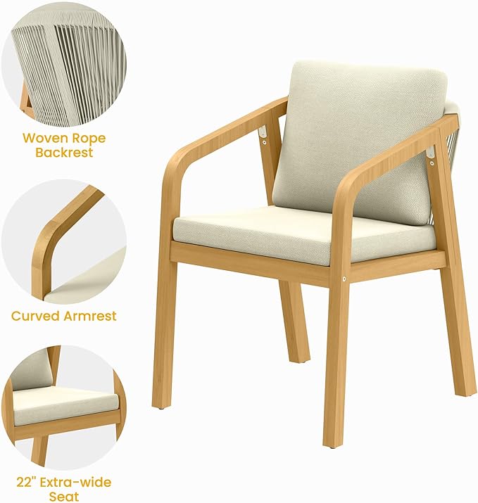 6-Piece Outdoor Dining Set for 4 with 23" Extra Wide Chair and Cushion，Patio Table and Chairs Set with All Acacia Wood Frame, All-Weather Outdoor Patio Furniture Set for Garden Lawn, Beige