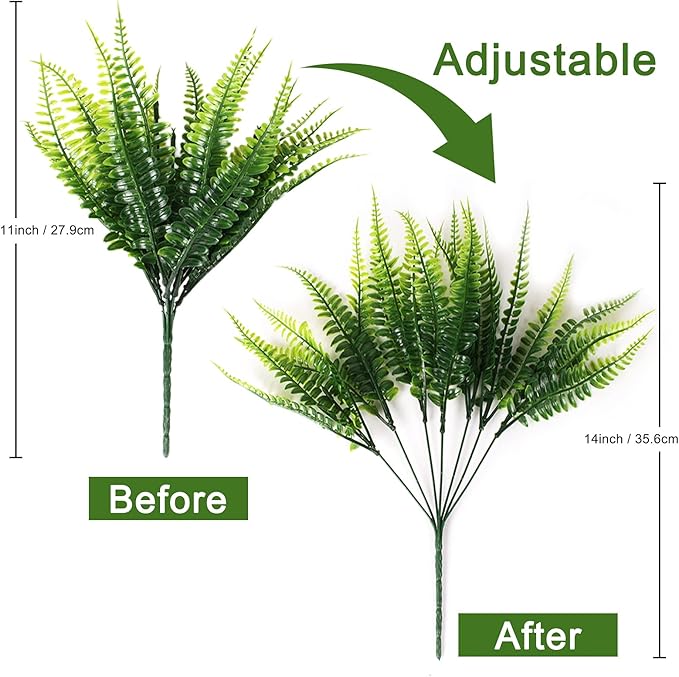 20 Bundles Artificial Boston Fern Plants – Lifelike UV Resistant Fake Plants for Outdoor & Indoor, Faux Greenery Stems for Garden, Porch, Patio, Yard, Home, Office Decor