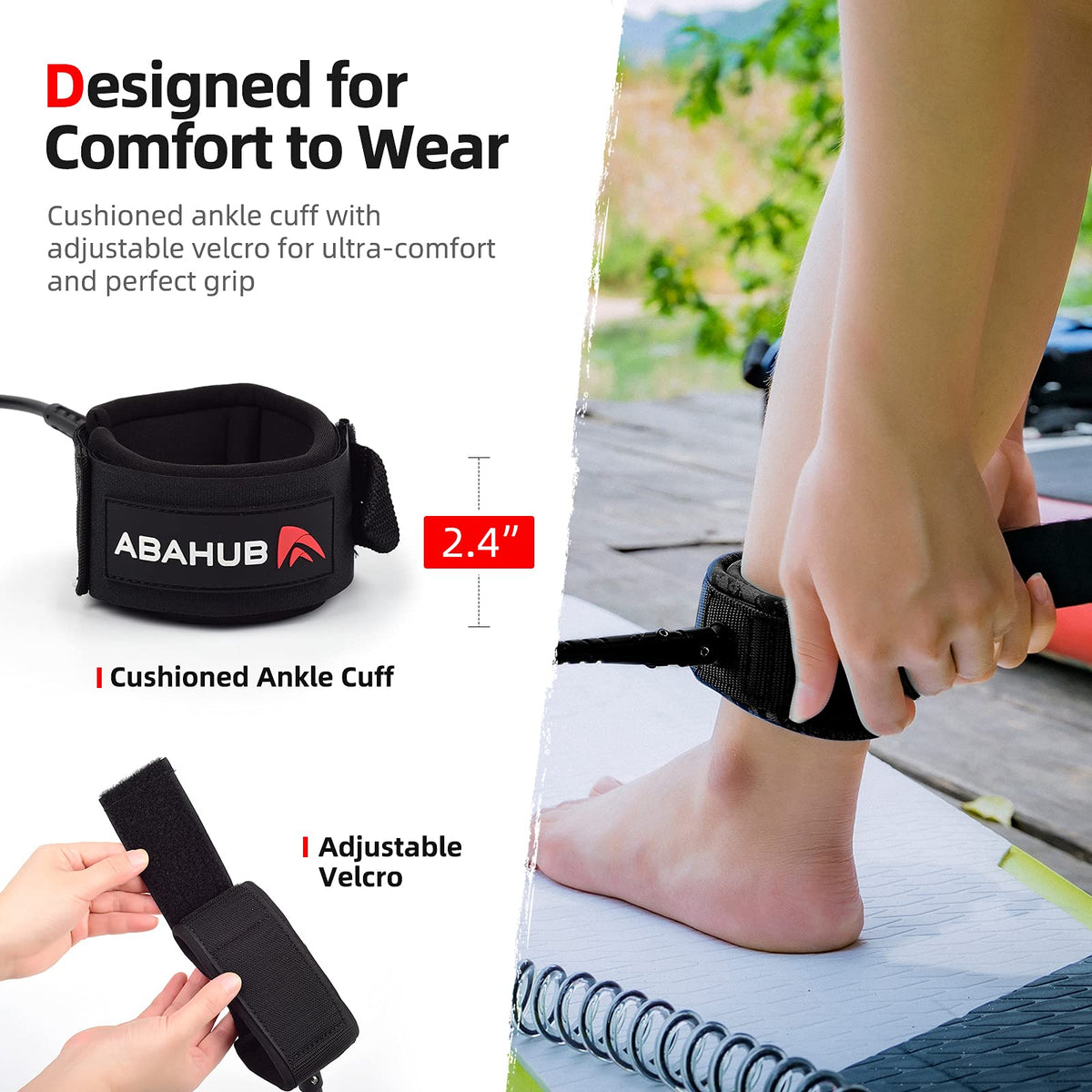 Abahub Coil SUP Leash,10 ft Coiled Paddle Board Leashes,7mm Legrope Strap