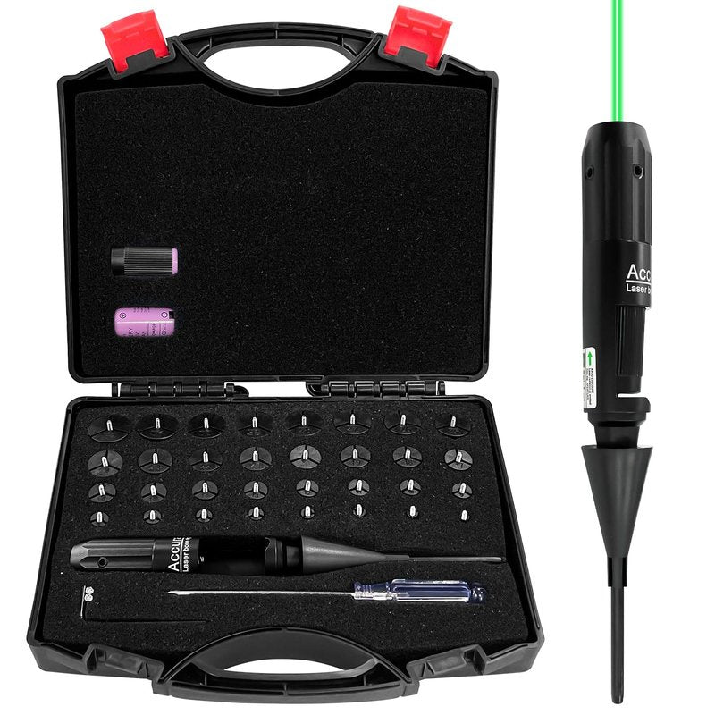 SUGOOE Professional Laser Bore Sight Kit, Green Bore Sighter with 32 Adapters fit .17 to 12GA Calibers, Powerful Support for Hunting, black