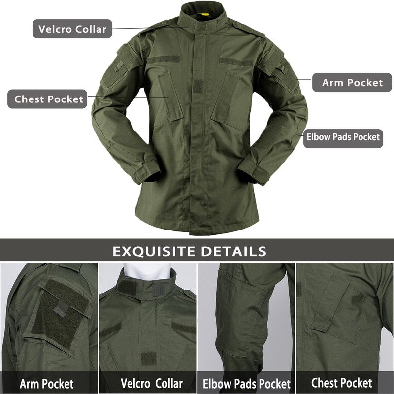 ACU Tactical Military Uniform Set Camo Combat Jacket Pants Suit Outdoor Hunting Paintball Airsoft Apparel for Men Green XL