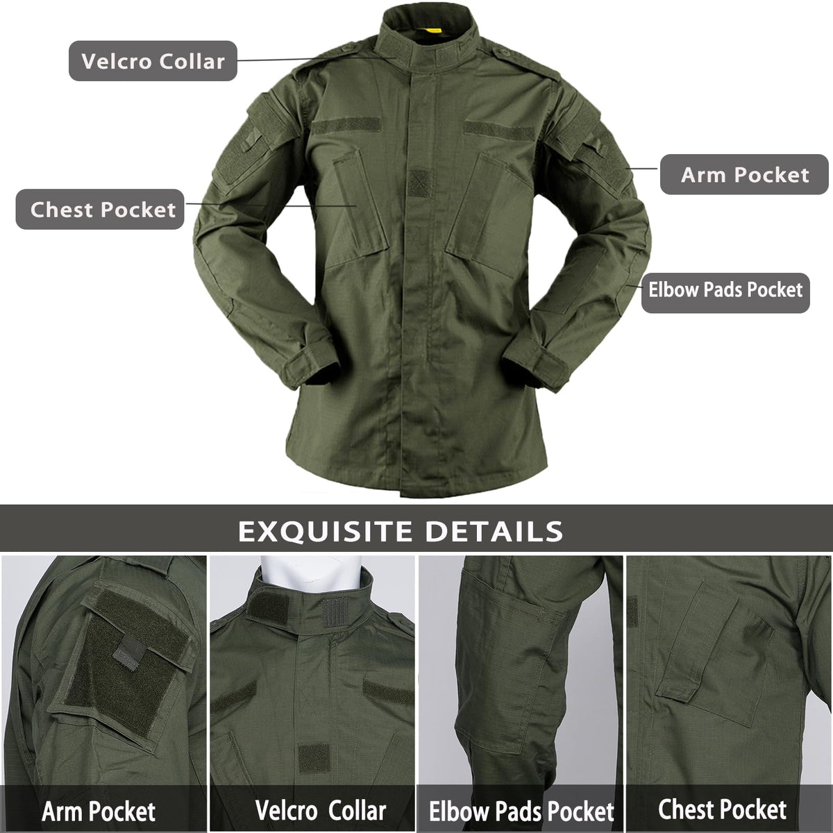 YKS JOOB Men's Tactical Combat Jacket and Pant Set Ripstop Military Uniform Outdoor Hunting Paintball Airsoft Casual Clothes Green XXXL