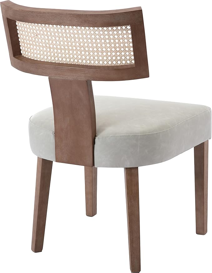Modern Dining Chairs, Set of 4 - Rattan Back, Pu Leather Upholstered, Kitchen Chairs with Solid Wood Frame, Grey