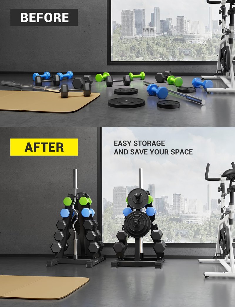 YOLEO 5-Tier A-Frame Dumbbell Rack Stand, Heavy-Duty 3-in-1 Weight Rack for Dumbbells, Barbells & Plates, Space-Saving Home Gym Organizer, 1100LBS Capacity, 19.5"x24.6"x30.7" (Rack Only)